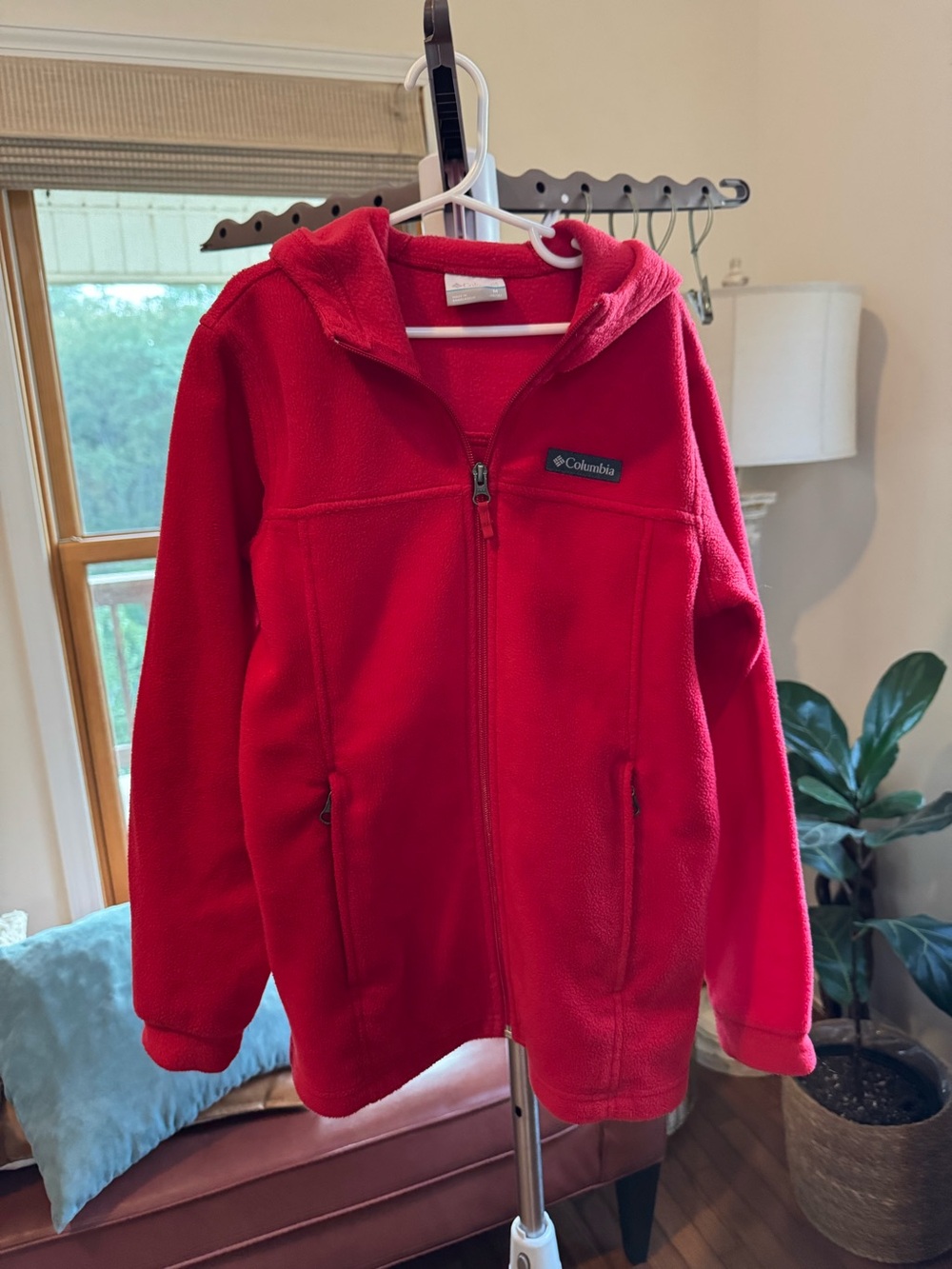 Columbia Kids Zip Up Fleece Red Hoodie Medium Unisex Simple Solid